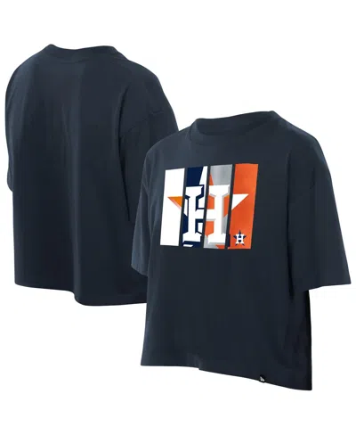 New Era Women's Navy Houston Astros Boxy Foil Logo T-shirt In Blue