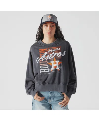 New Era Women's Navy Houston Astros Boxy Mineral Wash Dolmen Sleeve Cropped Sweatshirt In Blue