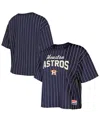 New Era Women's Navy Houston Astros Cooperstown Collection Multiplier Pinstripe Cropped T-shirt In Navy