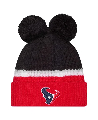 New Era Women's Navy Houston Texans Double Bubble Cuffed Knit Hat With Poms