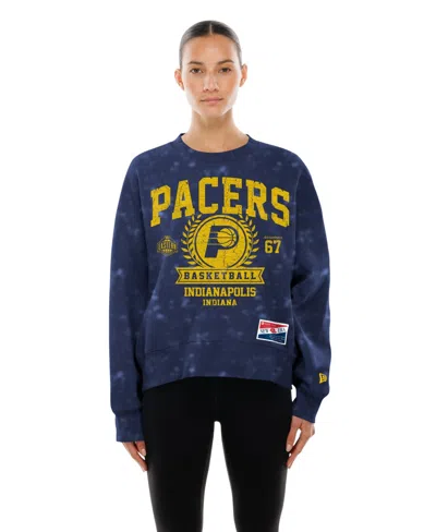 New Era Women's Navy Indiana Pacers Throwback Collection Mineral Wash Crewneck Sweatshirt In Blue
