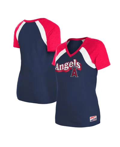 New Era Women's Navy Los Angeles Angels Heathered Raglan V-neck T-shirt In Blue