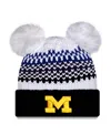 New Era Women's Navy Michigan Wolverines Double Pom Print Cuffed Knit Hat In Black