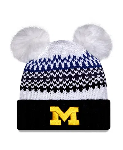 New Era Women's Navy Michigan Wolverines Double Pom Print Cuffed Knit Hat In Black