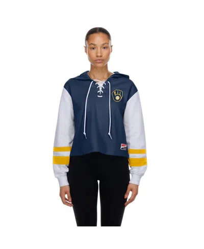 New Era Women's Navy Milwaukee Brewers Boxy Lace-up Hoodie In Blue