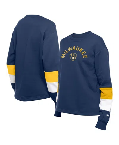 New Era Women's Navy Milwaukee Brewers Game Day Color Pullover Sweatshirt