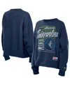 New Era Women's Navy Minnesota Timberwolves Boxy Throwback Mineral Wash Sweatshirt In Blue