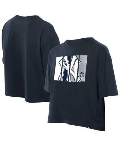 New Era Women's Navy New York Yankees Boxy Foil Logo T-shirt In Blue