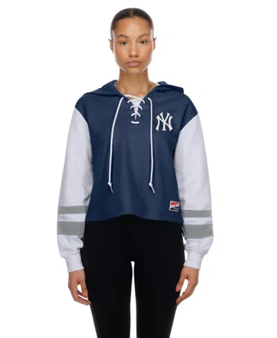 New Era Women's Navy New York Yankees Boxy Lace-up Hoodie In Blue