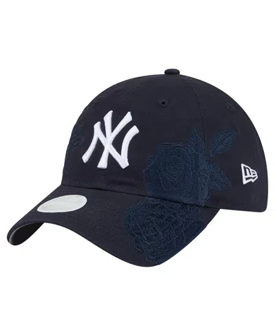 New Era Women's Navy New York Yankees Roses 9twenty Adjustable Hat In Blue