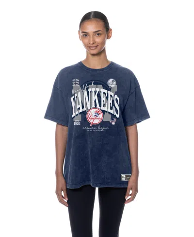 New Era Women's Navy New York Yankees Throwback Mineral Wash Boyfriend T-shirt In Blue