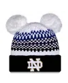 New Era Women's Navy Notre Dame Fighting Irish Double Pom Print Cuffed Knit Hat In Black