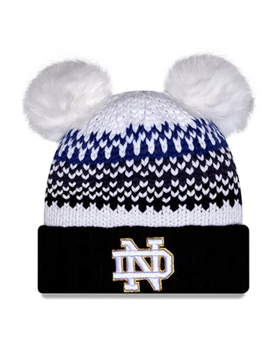 New Era Women's Navy Notre Dame Fighting Irish Double Pom Print Cuffed Knit Hat In Black