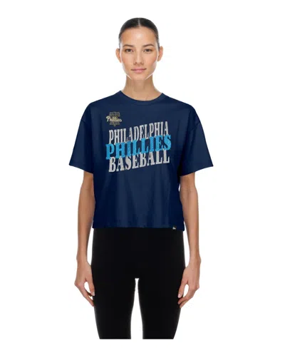 New Era Women's Navy Philadelphia Phillies City Connect Glitter Gel Cropped T-shirt In Blue