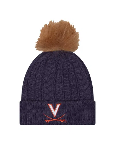 New Era Women's Navy Virginia Cavaliers Luxury Cuffed Knit Hat With Pom
