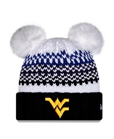 New Era Women's Navy West Virginia Mountaineers Double Pom Print Cuffed Knit Hat In Blue