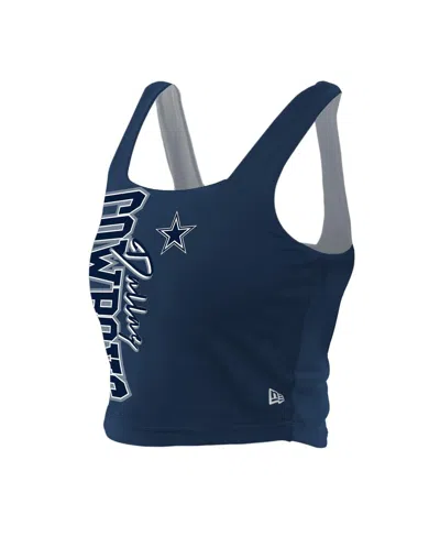 New Era Women's Navy/gray Dallas Cowboys Reversible Cropped Sport Classics Tank Top In Blue