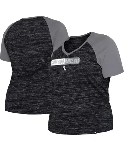 New Era Women's  Black Chicago White Sox Plus Size Space Dye Raglan V-neck T-shirt