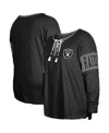 New Era Women's  Black Las Vegas Raiders Plus Size Lace-up Notch Neck Long Sleeve T-shirt In Black