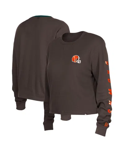New Era Women's  Brown Cleveland Browns Thermal Crop Long Sleeve T-shirt