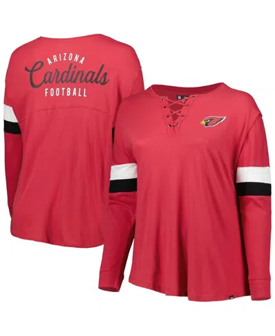 NEW ERA WOMEN'S NEW ERA CARDINAL ARIZONA CARDINALS PLUS SIZE ATHLETIC VARSITY LACE-UP V-NECK LONG SLEEVE T-S
