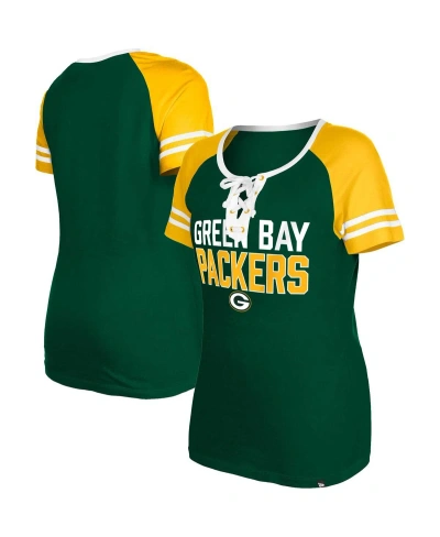 New Era Women's  Green Green Bay Packers Raglan Lace-up T-shirt