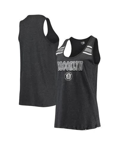 NEW ERA WOMEN'S NEW ERA HEATHER BLACK BROOKLYN NETS SCOOP-NECK RACERBACK TANK TOP