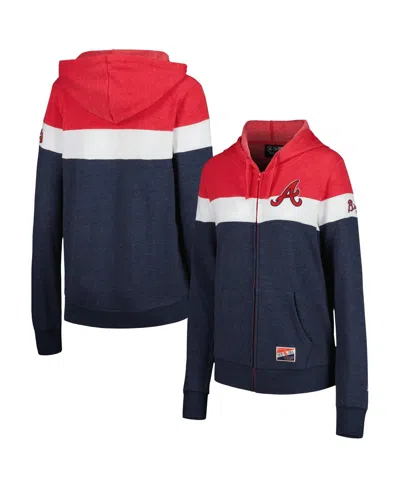New Era Women's  Heather Navy Atlanta Braves Colorblock Full-zip Hoodie Jacket
