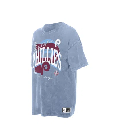 New Era Women's  Light Blue Philadelphia Phillies Throwback Mineral Wash Boyfriend T-shirt
