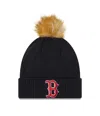 New Era Women's  Navy Boston Red Sox Snowy Cuffed Knit Hat With Pom In Navy