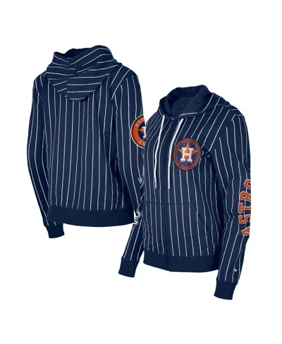 New Era Women's  Navy Houston Astros Pinstripe Tri-blend Full-zip Hoodie Jacket