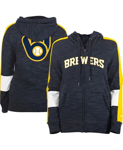 New Era Women's  Navy Milwaukee Brewers Colorblock Full-zip Hoodie
