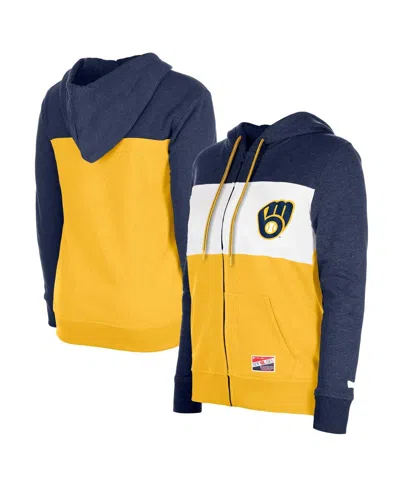 New Era Navy Milwaukee Brewers Colorblock Full-zip Hoodie Jacket