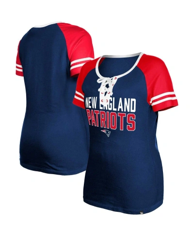New Era Women's  Navy New England Patriots Raglan Lace-up T-shirt