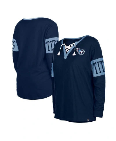 New Era Women's  Navy Tennessee Titans Lace-up Notch Neck Long Sleeve T-shirt