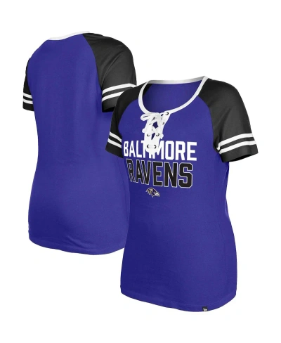 New Era Women's  Purple Baltimore Ravens Raglan Lace-up T-shirt