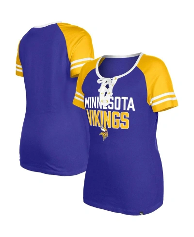 New Era Women's  Purple Minnesota Vikings Raglan Lace-up T-shirt