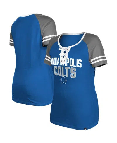 New Era Women's  Royal Indianapolis Colts Raglan Lace-up T-shirt