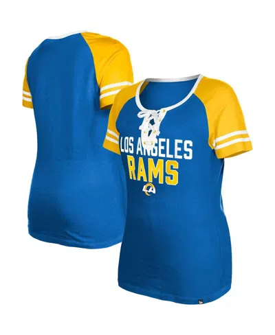 New Era Women's  Royal Los Angeles Rams Raglan Lace-up T-shirt
