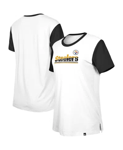 New Era Women's  White, Black Pittsburgh Steelers Third Down Colorblock T-shirt In White,black