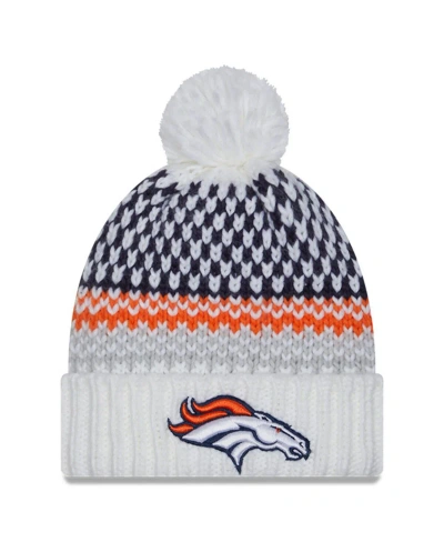 New Era Women's  White Denver Broncos 2023 Sideline Cuffed Knit Hat With Pom