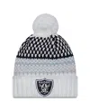 New Era Women's  White Las Vegas Raiders 2023 Sideline Cuffed Knit Hat With Pom In White