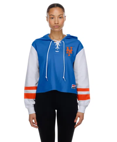 New Era Women's New York Mets Boxy Cropped Lace-up Hoodie In Blue