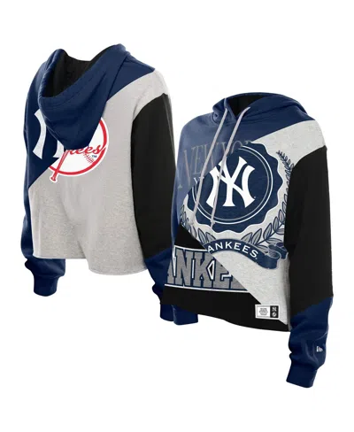 New Era Women's New York Yankees Color Block Cropped Boxy Hoodie In Blue