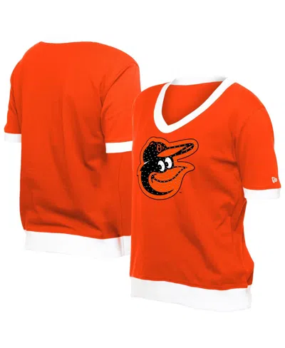 New Era Women's Orange Baltimore Orioles Game Day Rhinestone V-neck T-shirt