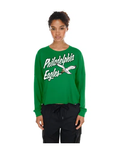 New Era Women's Philadelphia Eagles Cropped Oversized Long-sleeve T-shirt In Green