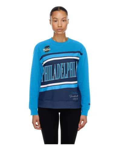 New Era Women's Philadelphia Phillies Fleece Color Block Crewneck Sweatshirt In Blue