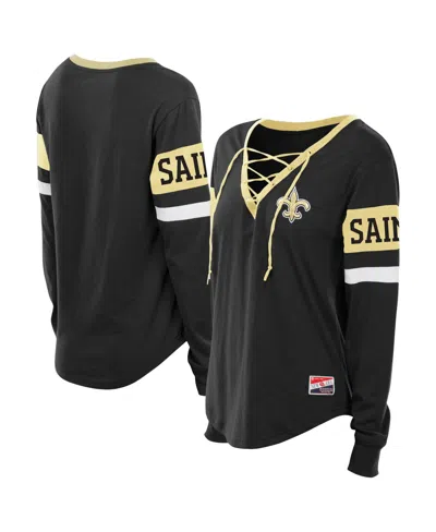 New Era Women's Plus Size New Orleans Saints Throwback Lace-up Long Sleeve T-shirt In Black