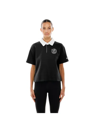 New Era Women's Portland Fire Throwback Boxy Cropped Polo Shirt In Black