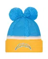 New Era Women's Powder Blue Los Angeles Chargers Double Bubble Cuffed Knit Hat With Poms In Powder Blue